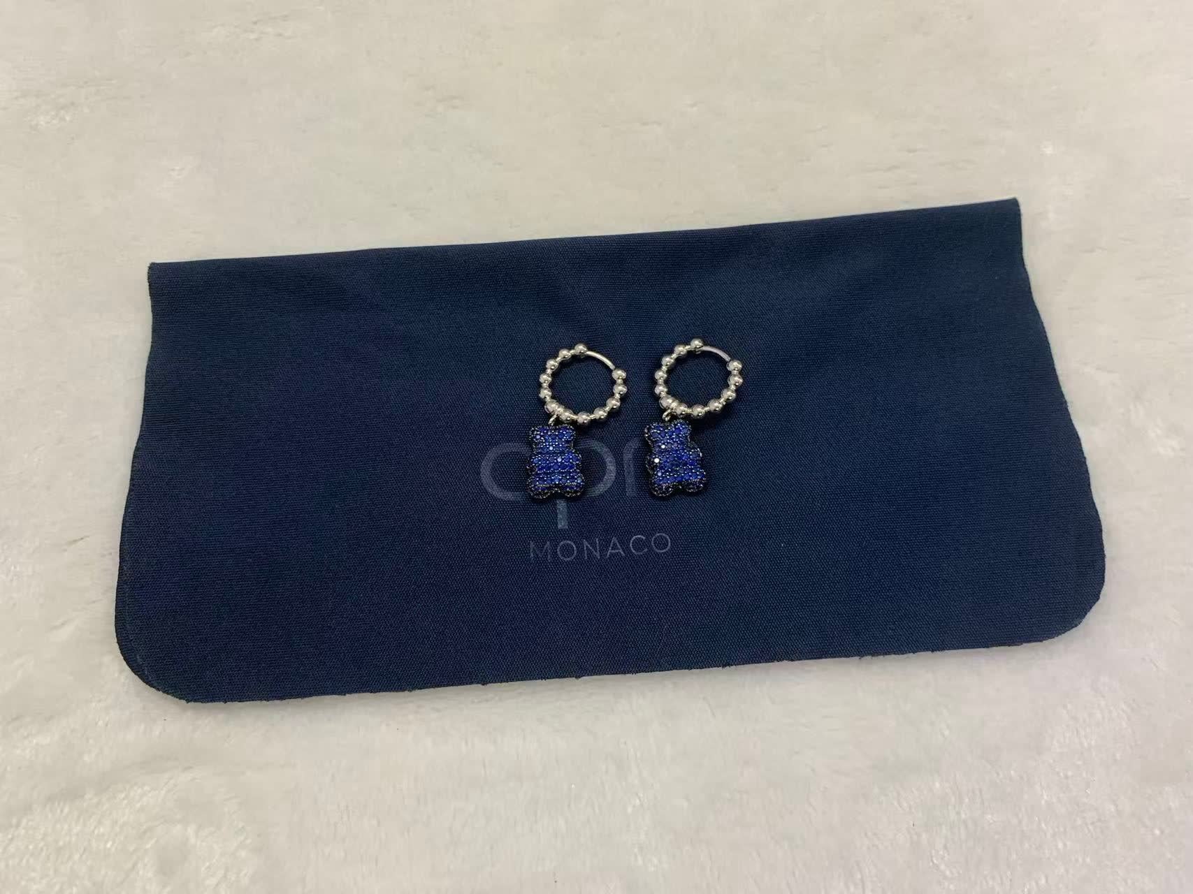 APM Monaco Silver Bear Earrings with Blue and Clear Stones